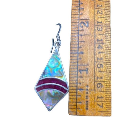 PACA Alpaca Red Jasper Mother Of Pearl and Sterling Silver Vintage Earrings Sign - Picture 4 of 9